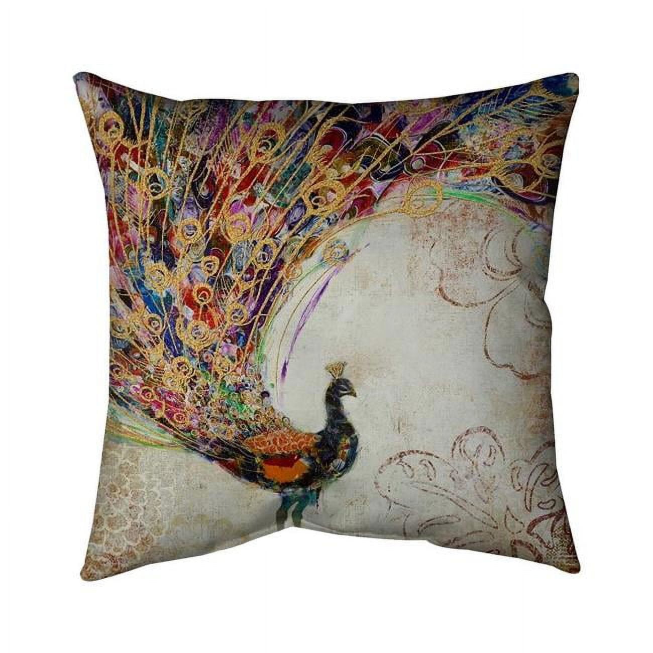 20 x 20 in. Peacock with Gold Feathers-Double Sided Print Indoor Pillow Cover