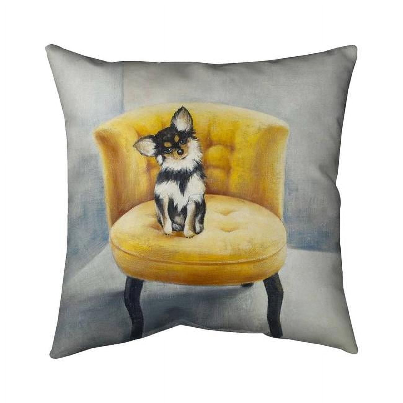 5543-2020-AN152 20 x 20 in. Long-Haired Chihuahua on A Yellow Armchair-Double Sided Print Indoor Pillow Cover