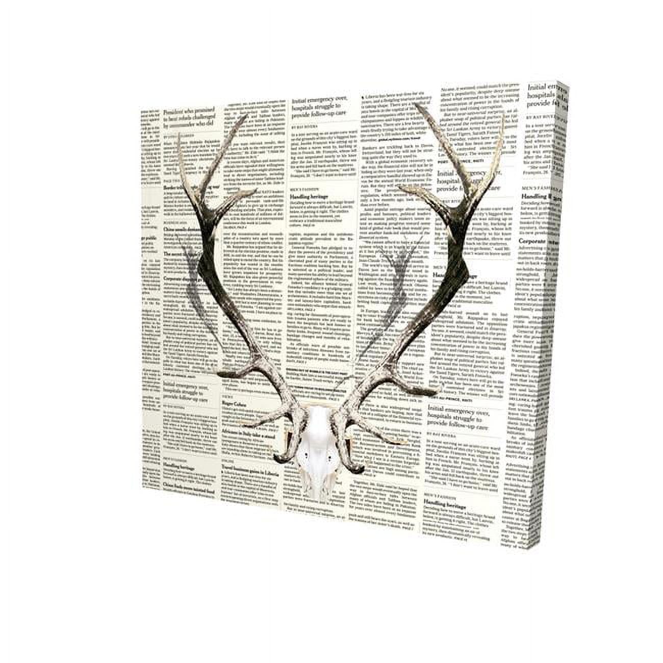 12 x 12 in. Deer Horns on Newspaper-Print on Canvas