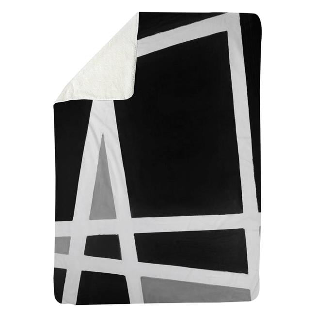 60 x 80 in. Black & White Abstract Shapes-Sherpa Fleece Blanket