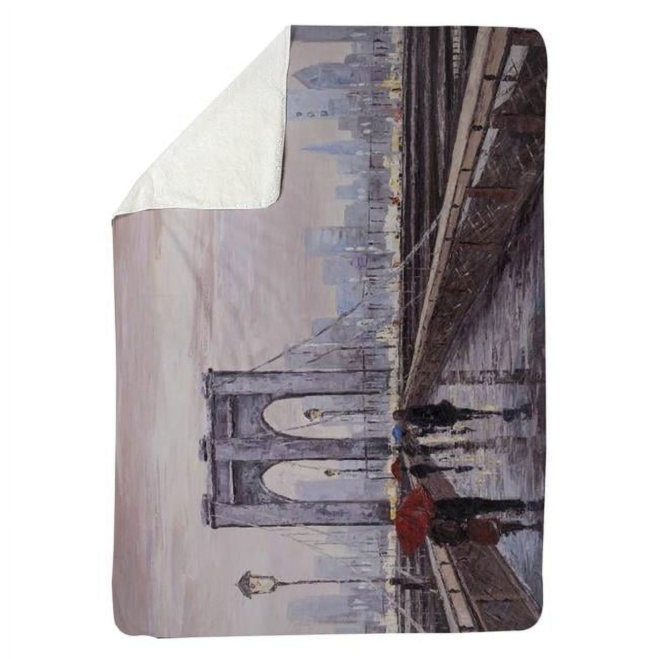 5545-6080-ST40-CR 60 x 80 in. Brooklyn Bridge with Passersby-Sherpa Fleece Blanket