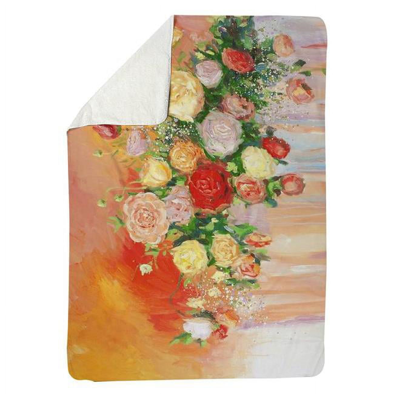 60 x 80 in. Bouquet of Multicolor Abstract Flowers-Sherpa Fleece Blanket