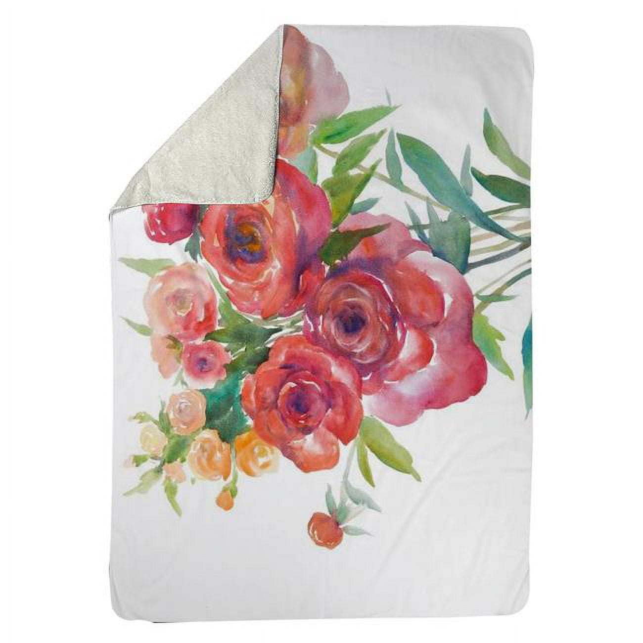 5545-6080-FL156 60 x 80 in. Watercolor Bouquet of Flowers-Sherpa Fleece Blanket