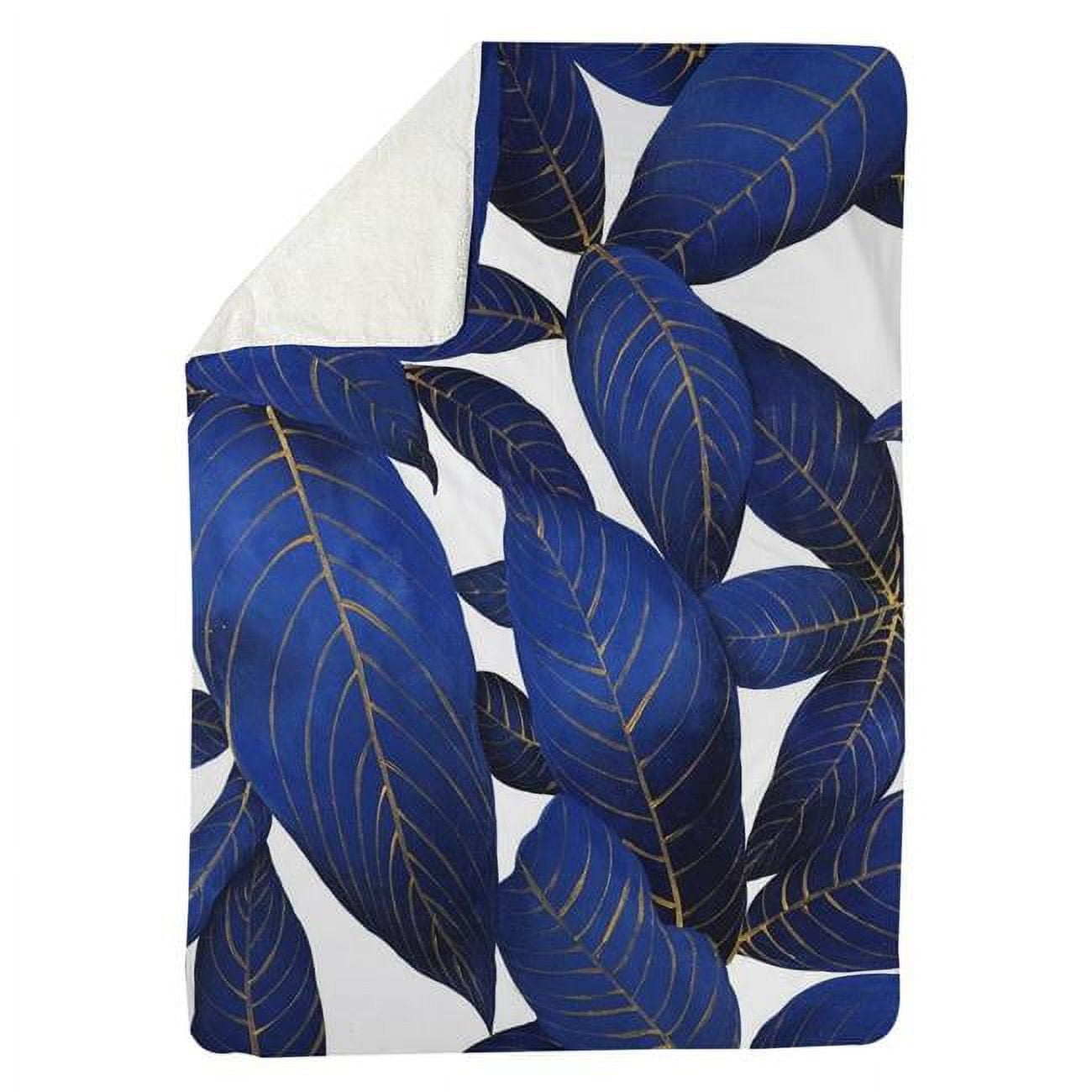 60 x 80 in. Abstract Modern Blue Leaves-Sherpa Fleece Blanket