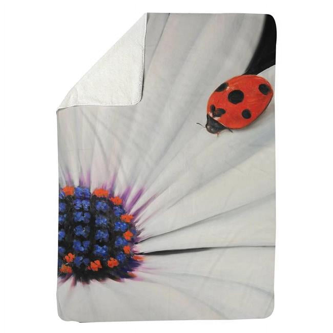 60 x 80 in. White Daisy & Ladybug-Sherpa Fleece Blanket