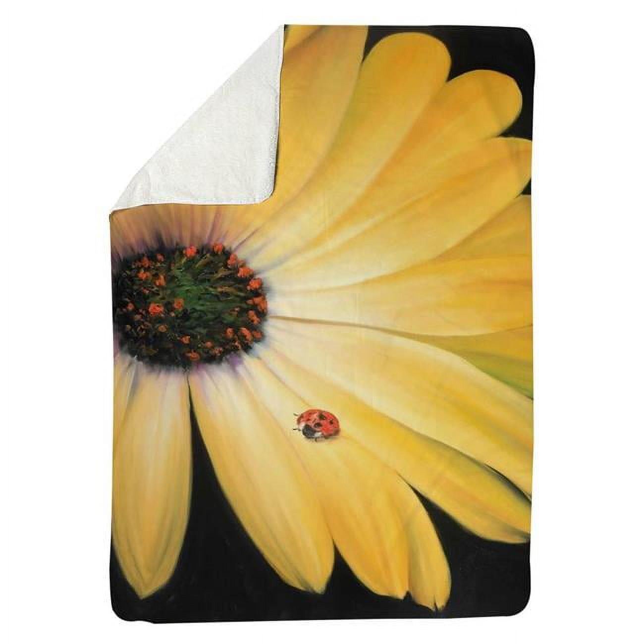 60 x 80 in. Yellow Daisy & Ladybug-Sherpa Fleece Blanket