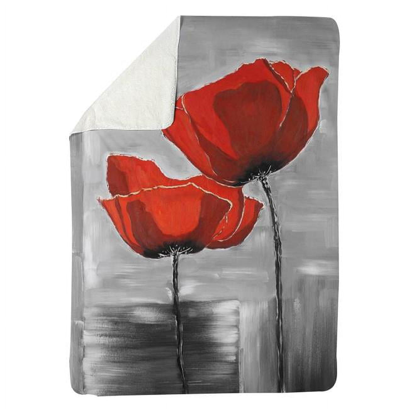 60 x 80 in. Two Red Flowers on A Greyscale Background-Sherpa Fleece Blanket