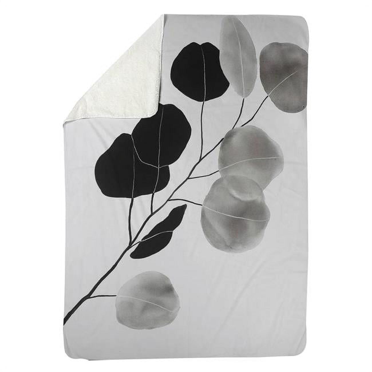 5545-6080-FL211 60 x 80 in. Greyscale Branch with Round Shape Leaves-Sherpa Fleece Blanket