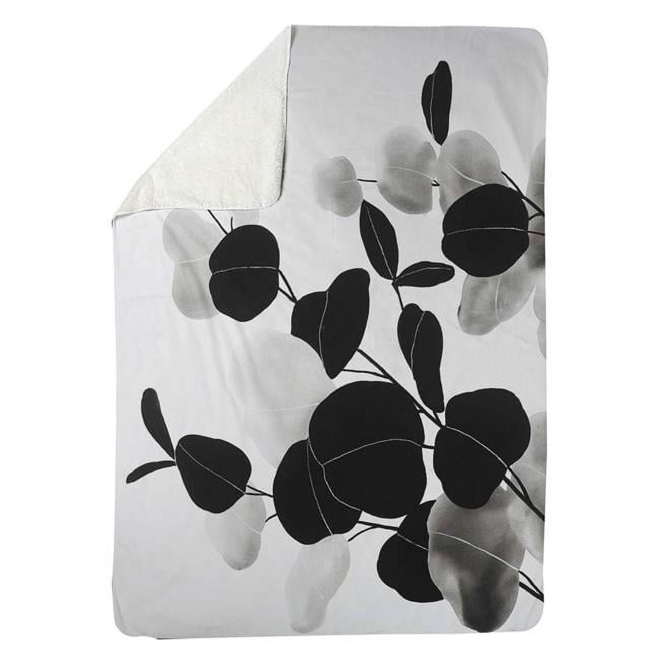 5545-6080-FL212 60 x 80 in. Greyscale Branches with Leaves-Sherpa Fleece Blanket
