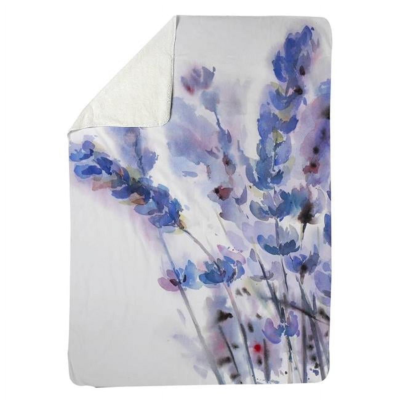 5545-6080-FL230 60 x 80 in. Watercolor Lavender Flowers-Sherpa Fleece Blanket