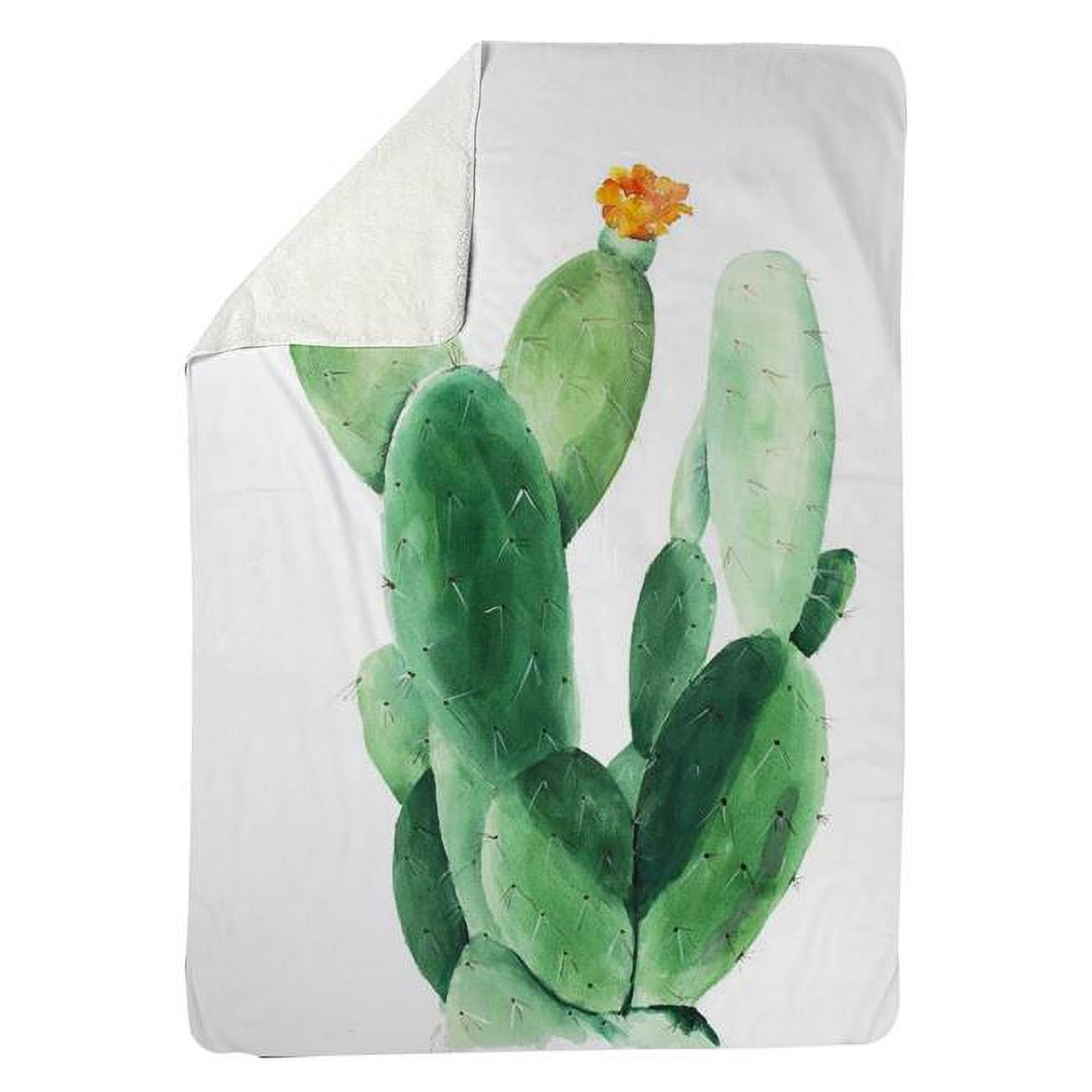 5545-6080-FL233 60 x 80 in. Watercolor Paddle Cactus with Flower-Sherpa Fleece Blanket