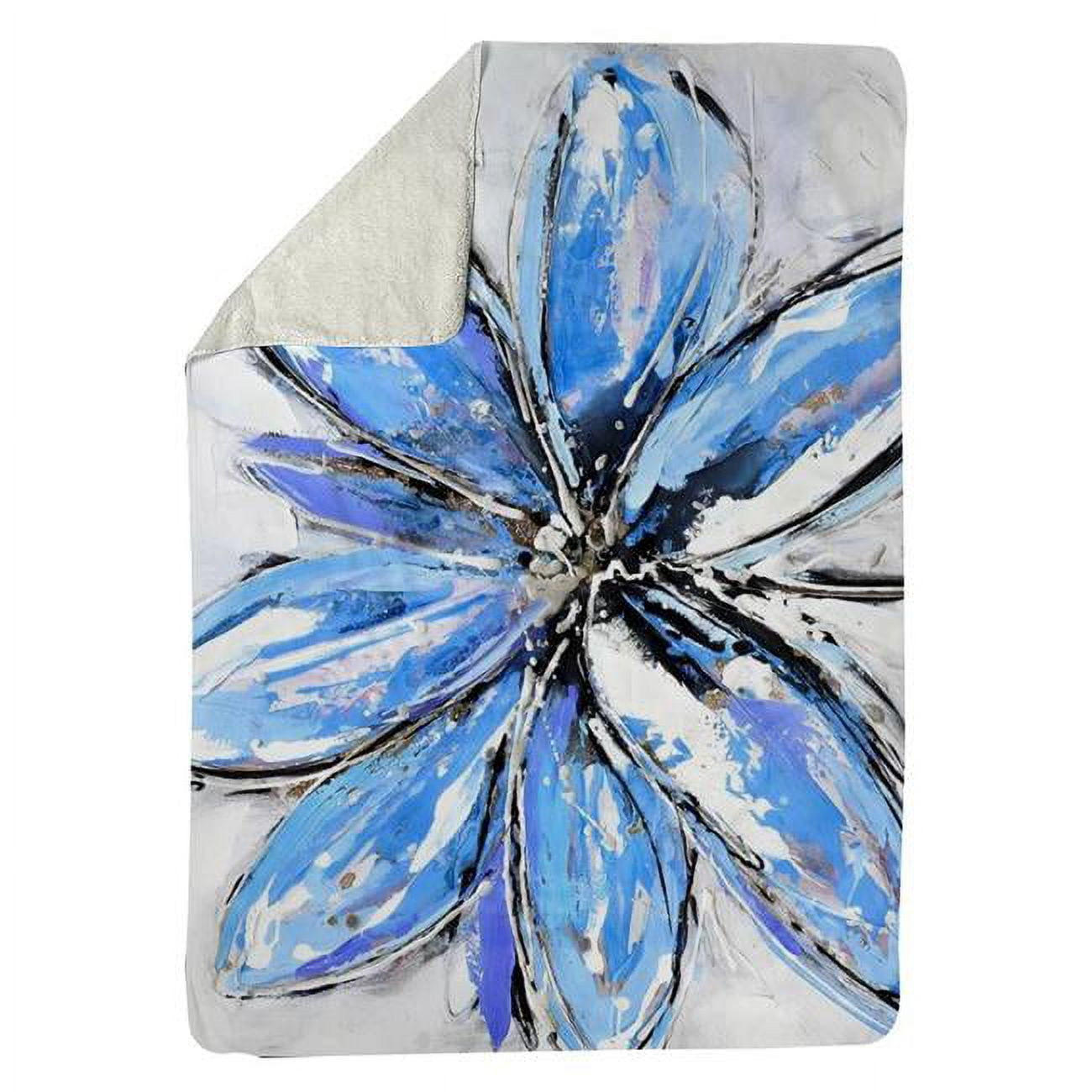 60 x 80 in. Blue Flower-Sherpa Fleece Blanket
