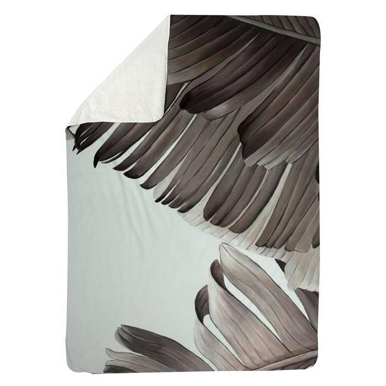 60 x 80 in. Greyscale Tropical Leaves-Sherpa Fleece Blanket