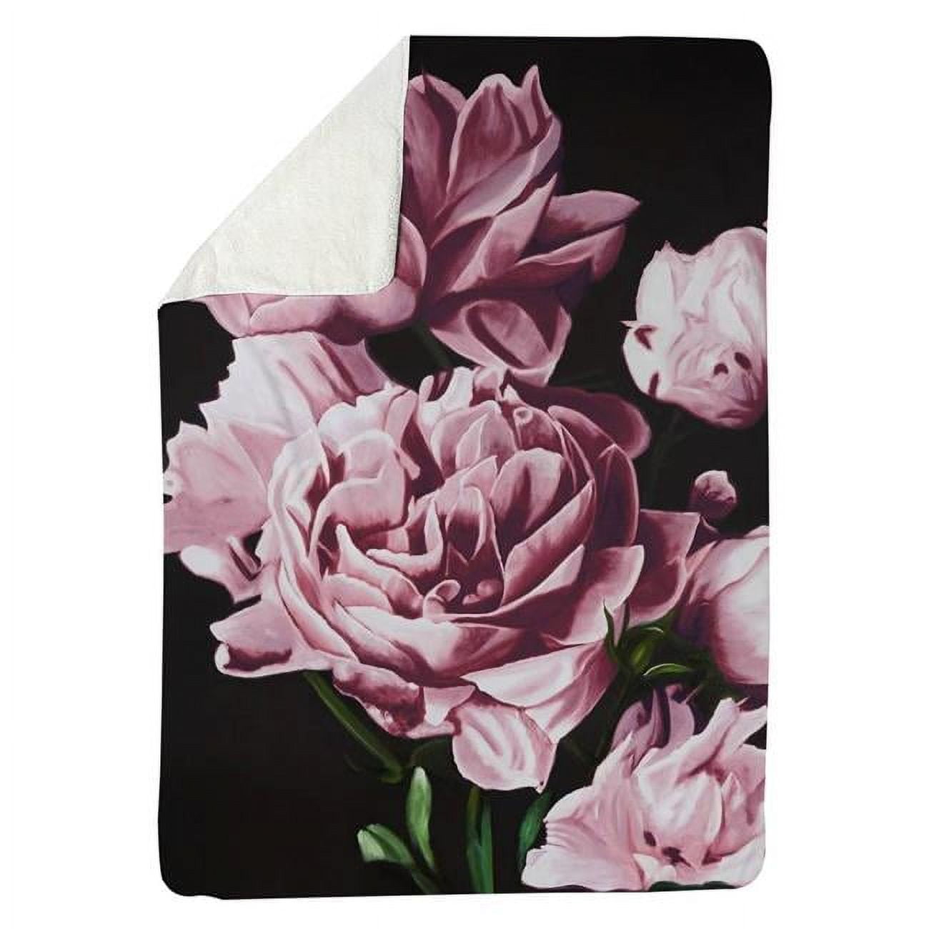 60 x 80 in. Pink Peonies-Sherpa Fleece Blanket