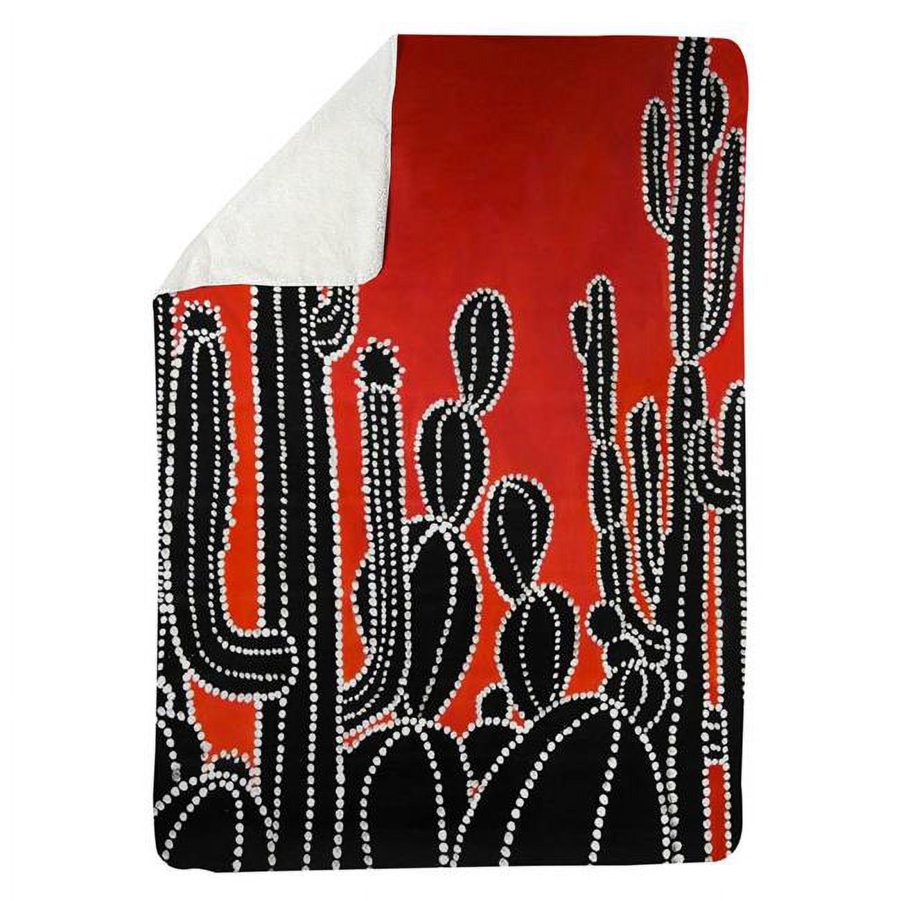 60 x 80 in. Black Tall Cactus-Sherpa Fleece Blanket