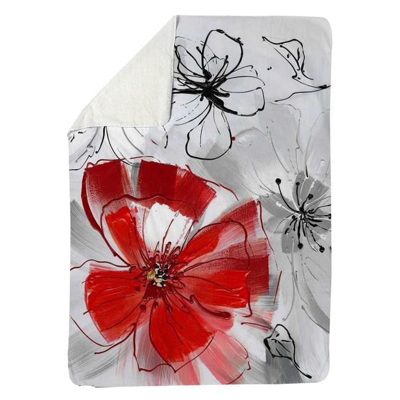 60 x 80 in. Red & Grey Flowers-Sherpa Fleece Blanket