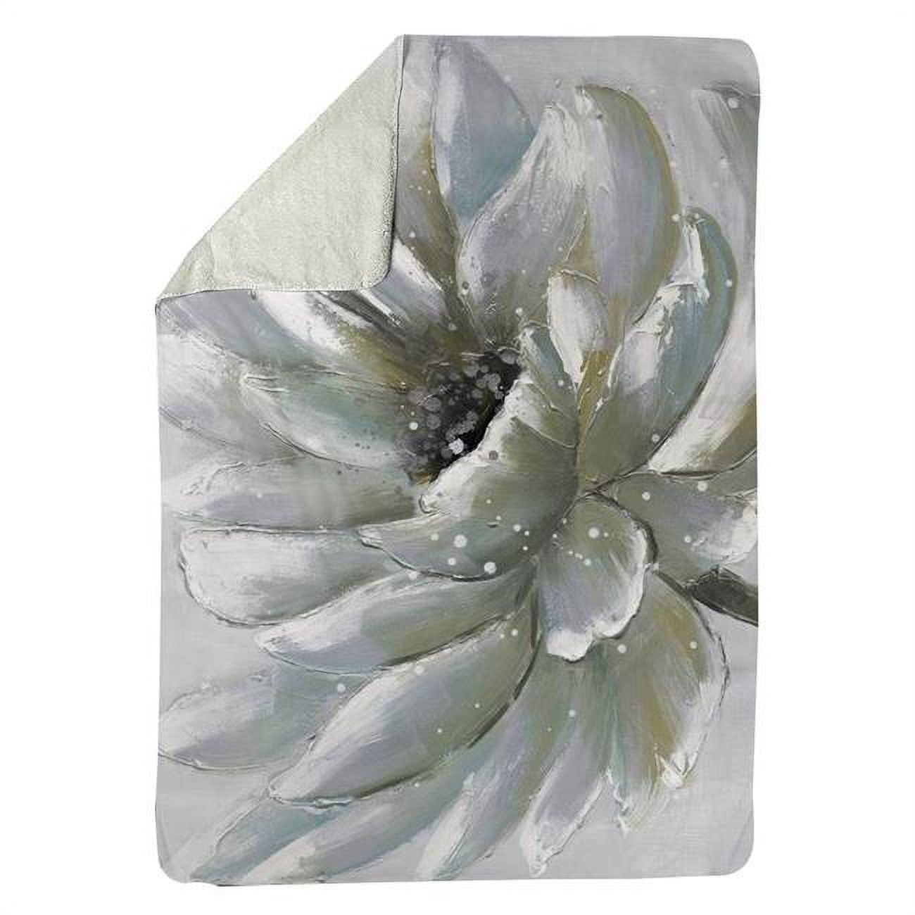 60 x 80 in. White Chrysanthemum-Sherpa Fleece Blanket