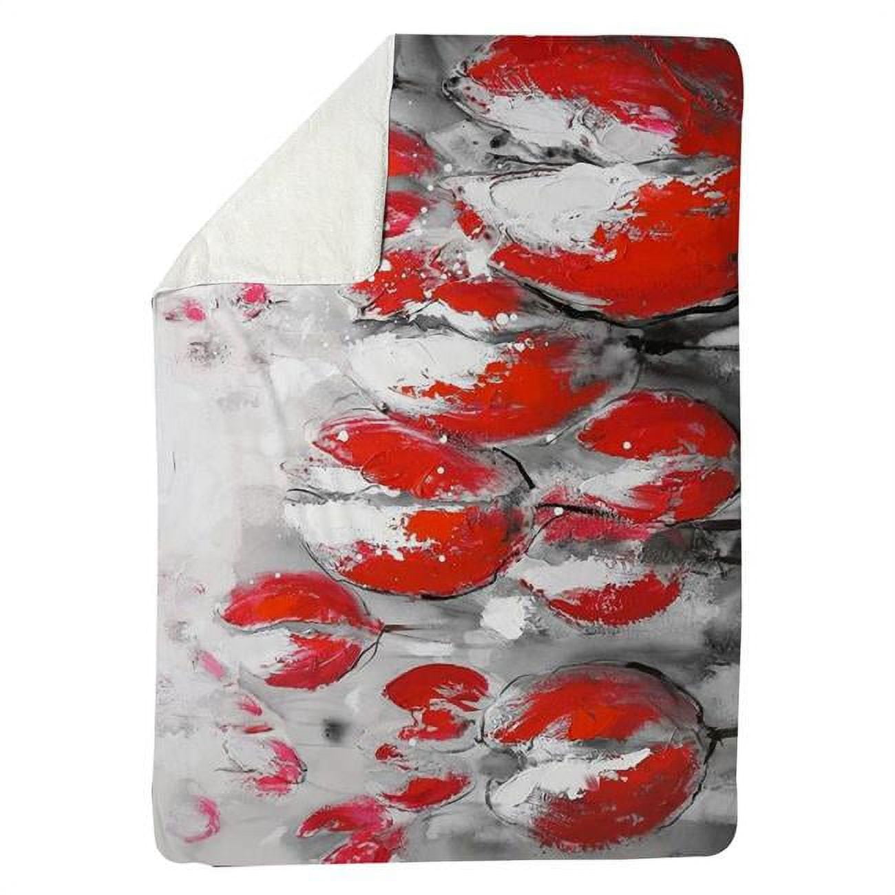 60 x 80 in. Abstract Red Tulips-Sherpa Fleece Blanket