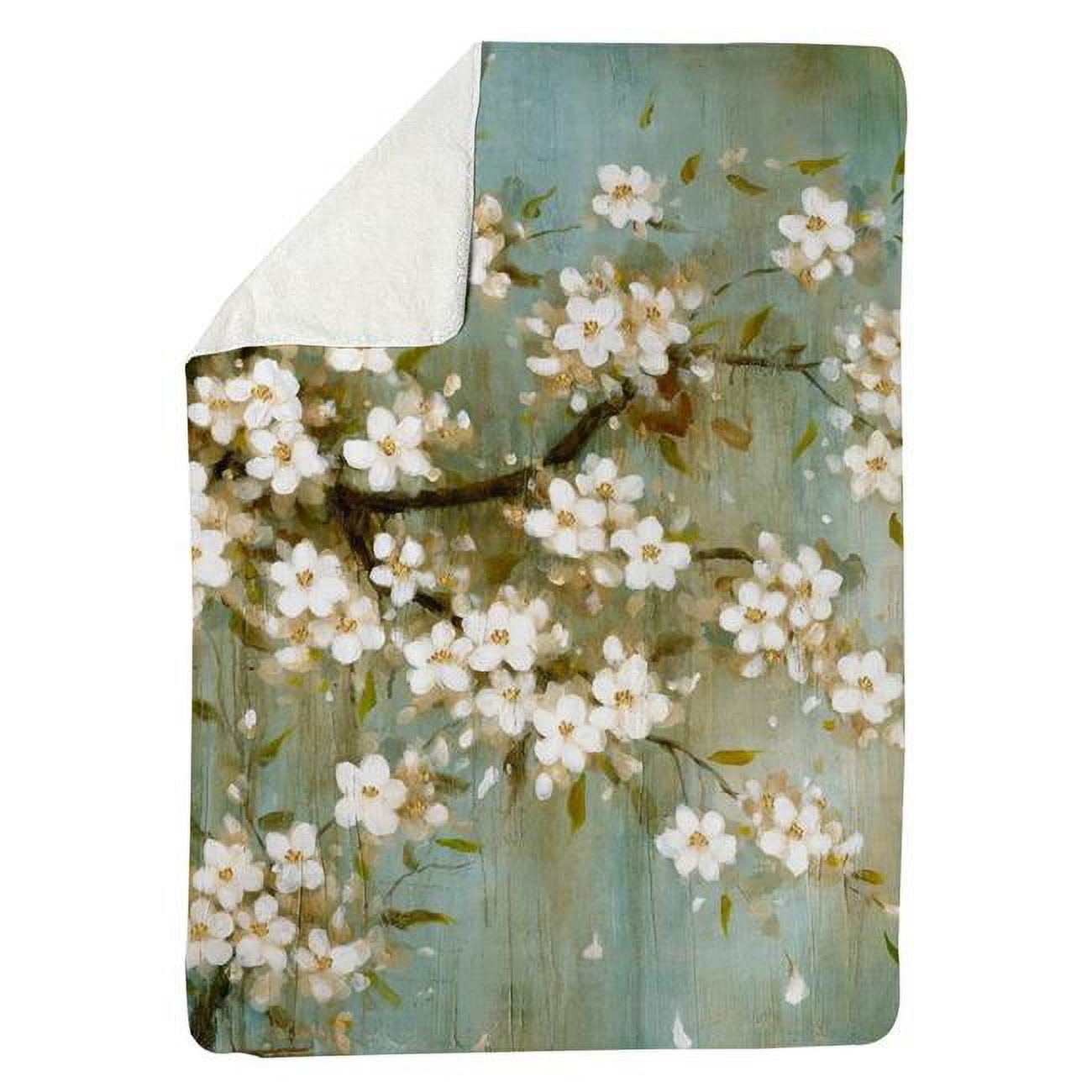60 x 80 in. White Cherry Blossom-Sherpa Fleece Blanket