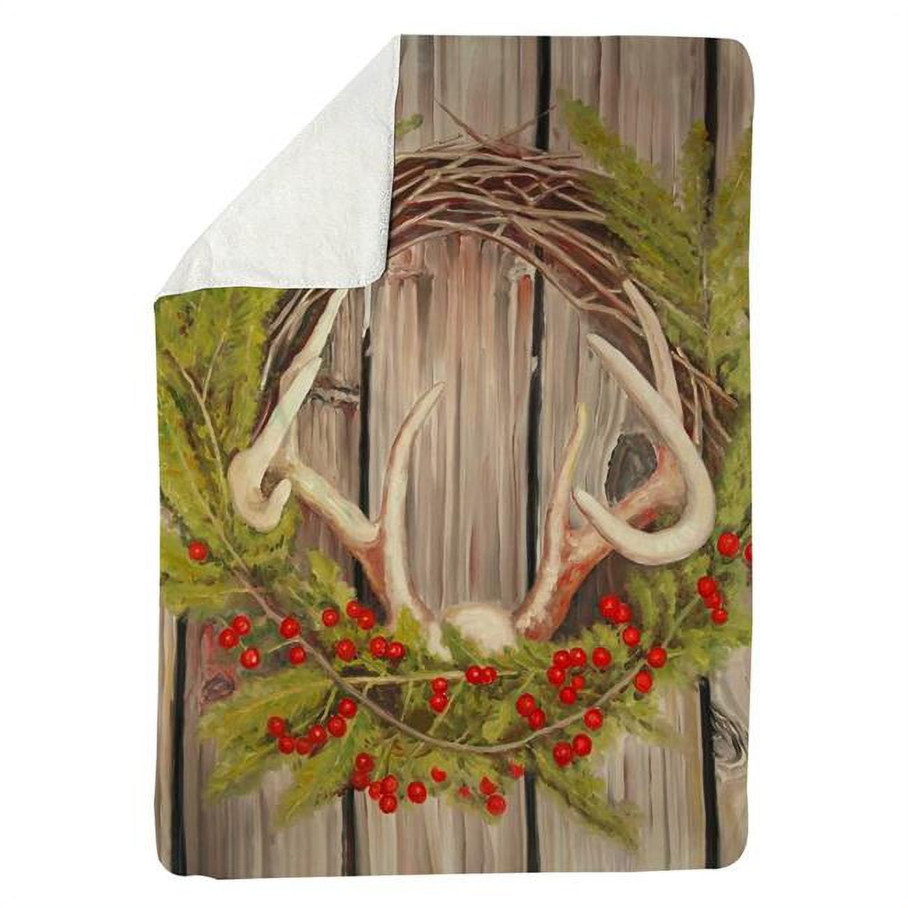5545-6080-HO11 60 x 80 in. Christmas Wreath with Panache-Sherpa Fleece Blanket
