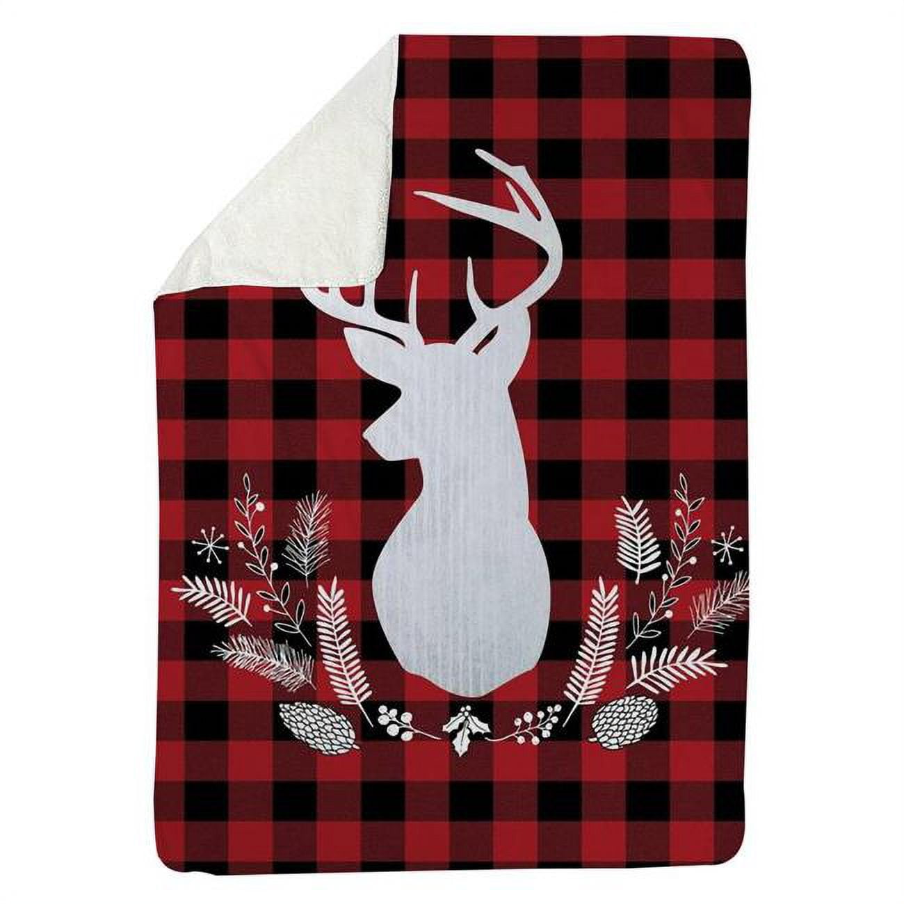 60 x 80 in. Deer Plaid-Sherpa Fleece Blanket