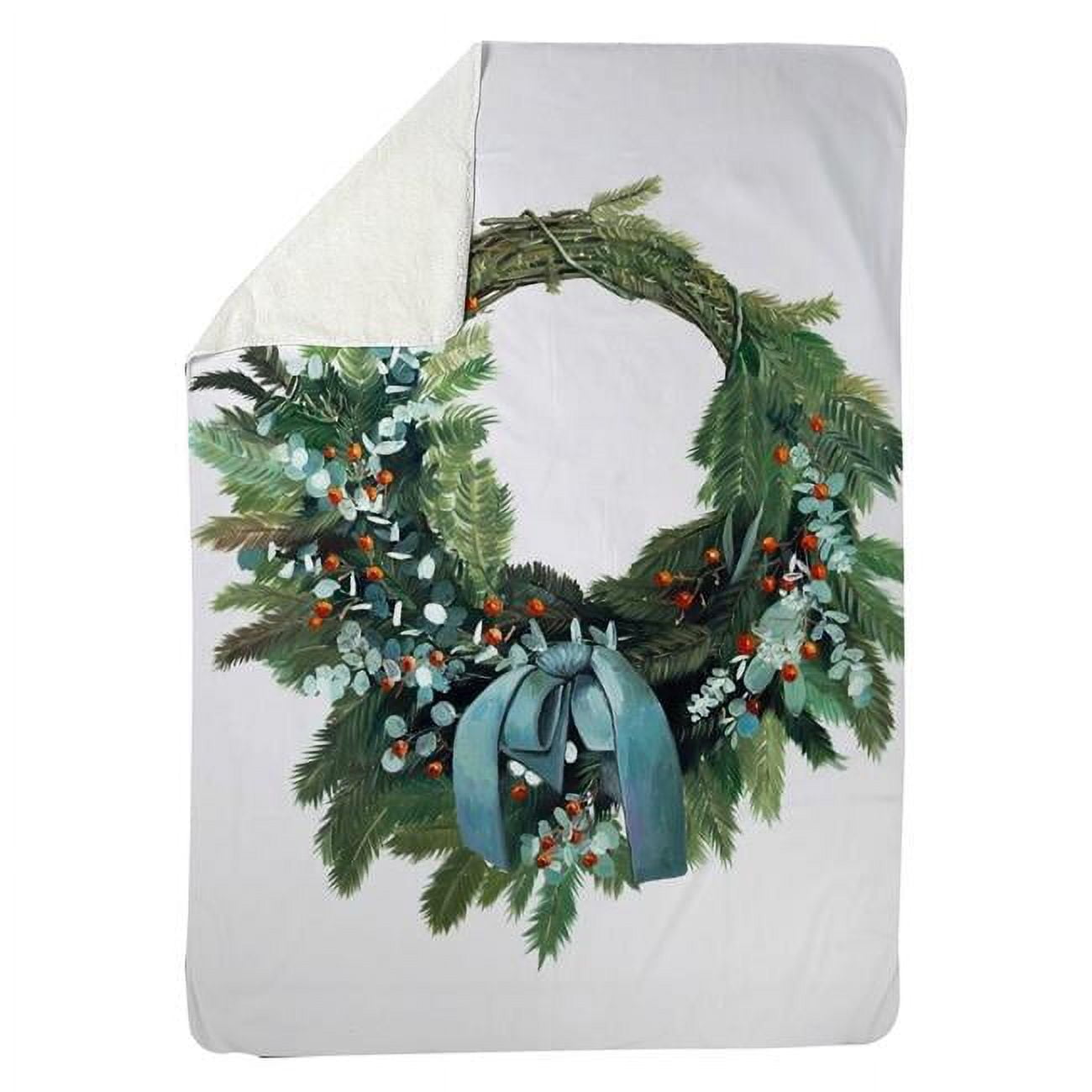 60 x 80 in. Christmas Wreath-Sherpa Fleece Blanket