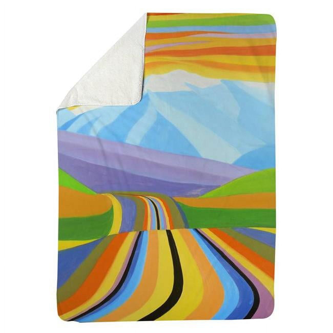 60 x 80 in. Mountain Road Multicolored-Sherpa Fleece Blanket
