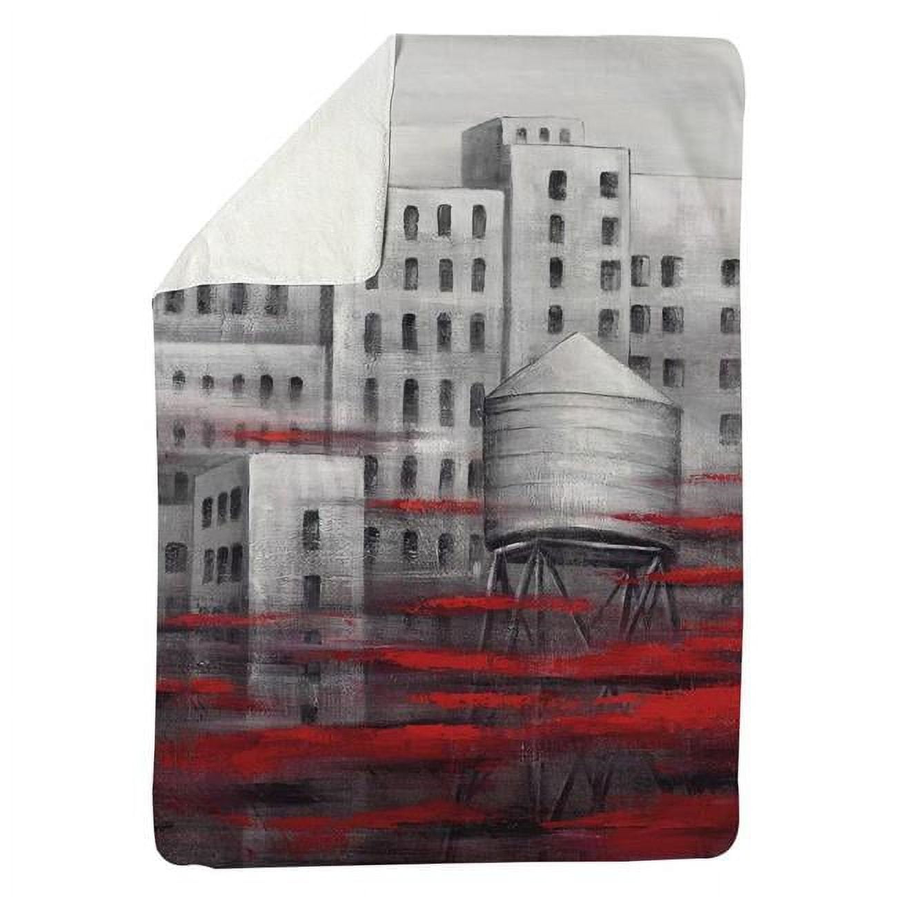 5545-6080-CI249 60 x 80 in. Grey City with Red Clouds-Sherpa Fleece Blanket