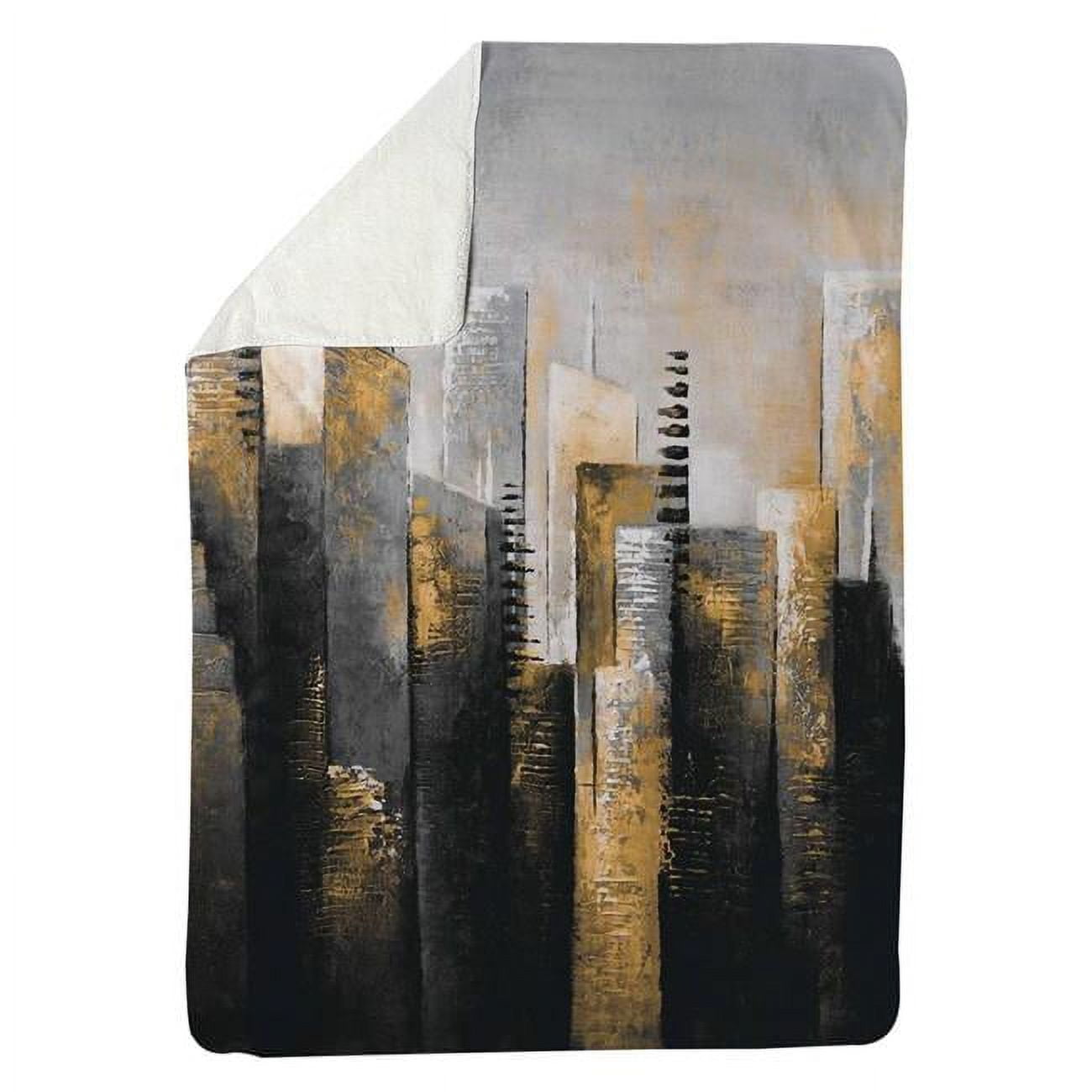 60 x 80 in. Abstract Gold Skyscraper-Sherpa Fleece Blanket
