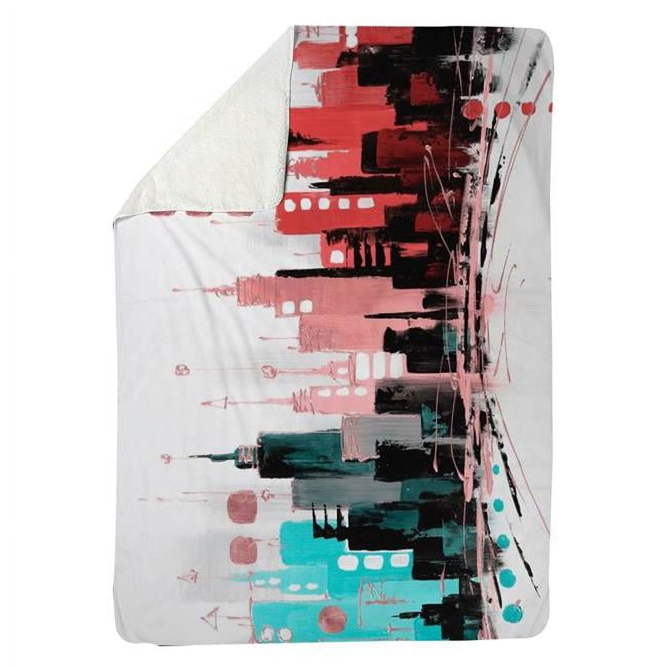 5545-6080-CI282-1 60 x 80 in. Colorful City with Rose Gold Lines-Sherpa Fleece Blanket