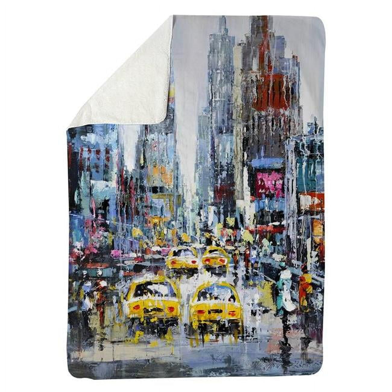 5545-6080-CI31 60 x 80 in. Urban Scene with Yellow Taxis-Sherpa Fleece Blanket