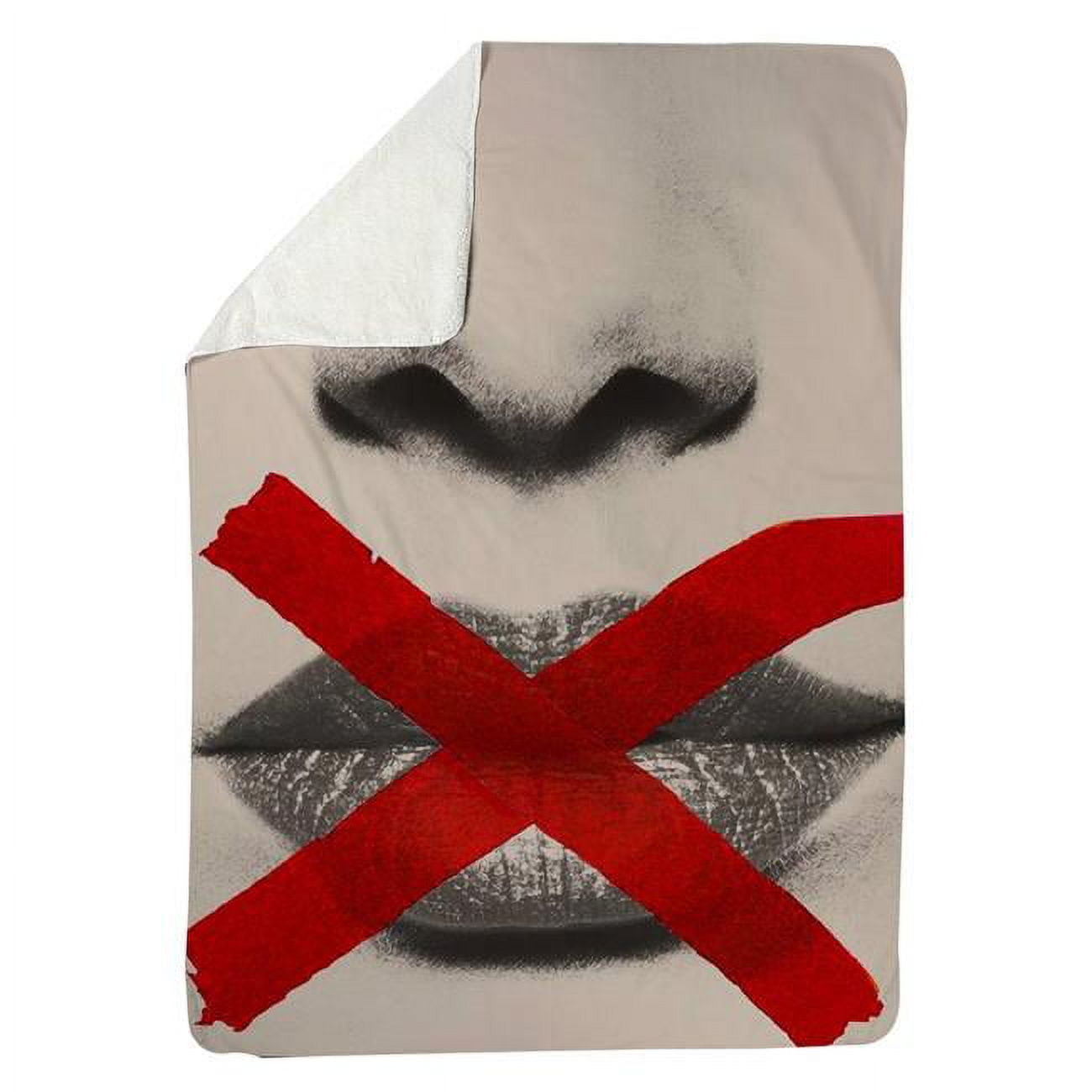 5545-6080-FI14 60 x 80 in. Greyscale Lips with A Red X-Sherpa Fleece Blanket