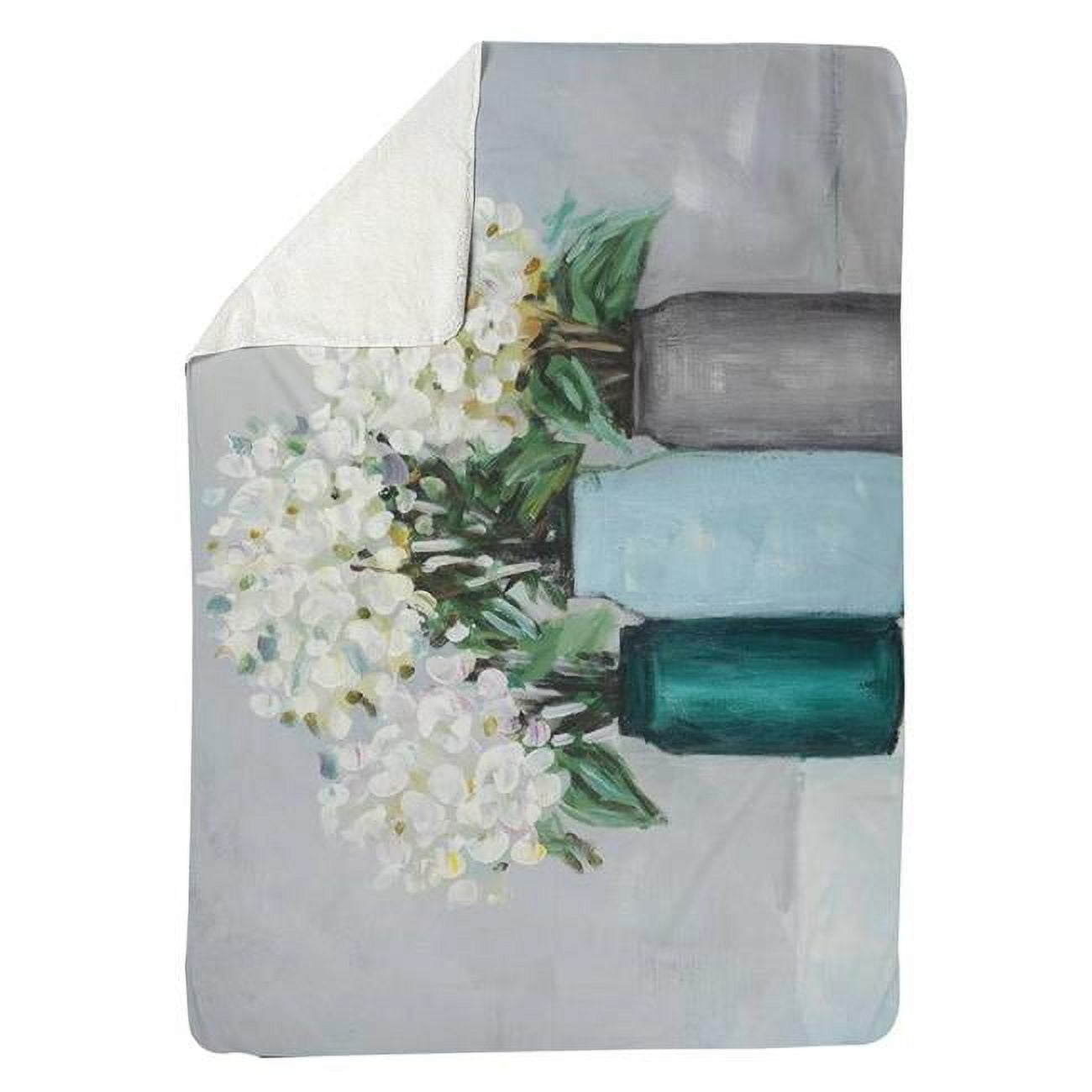 60 x 80 in. Hydrangea Flowers In Blue Vases-Sherpa Fleece Blanket
