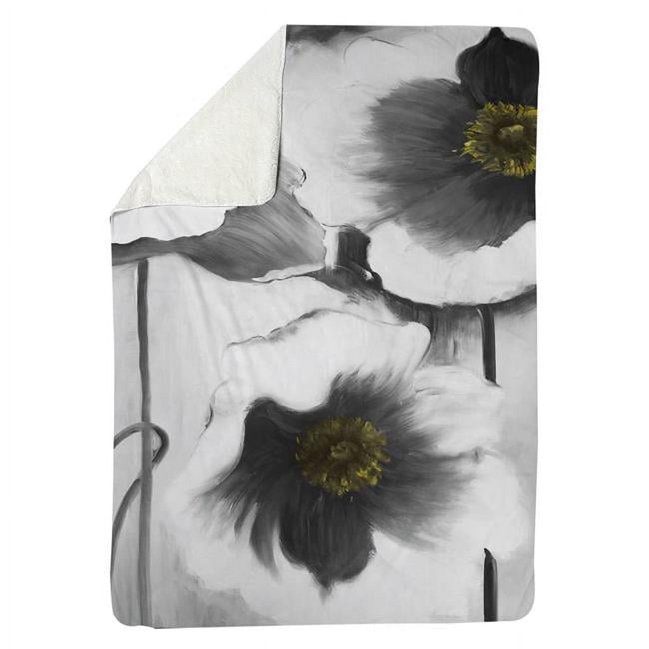 60 x 80 in. Black & White Flowers-Sherpa Fleece Blanket
