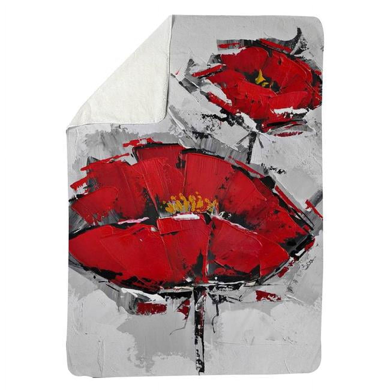 60 x 80 in. Texturized Red Poppies-Sherpa Fleece Blanket