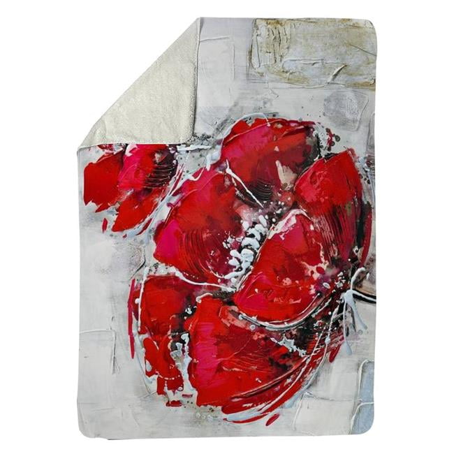 60 x 80 in. Abstract & Texturized Red Flowers-Sherpa Fleece Blanket