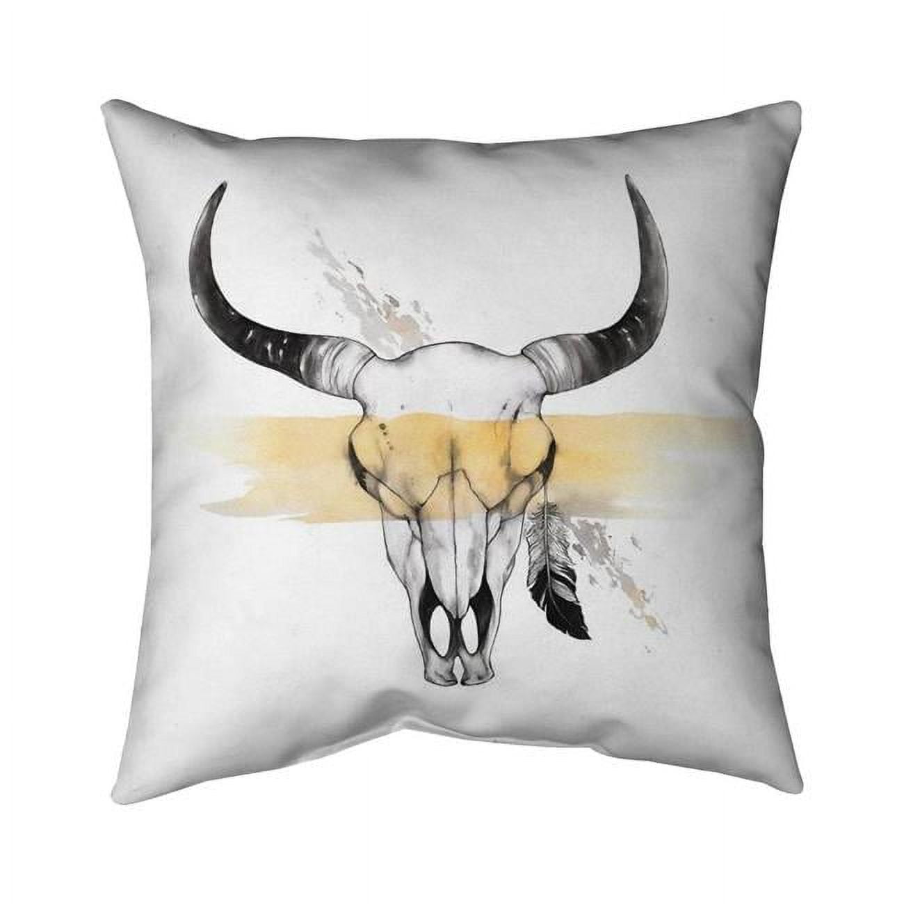 26 x 26 in. Cow Skull with Feather-Double Sided Print Indoor Pillow Cover