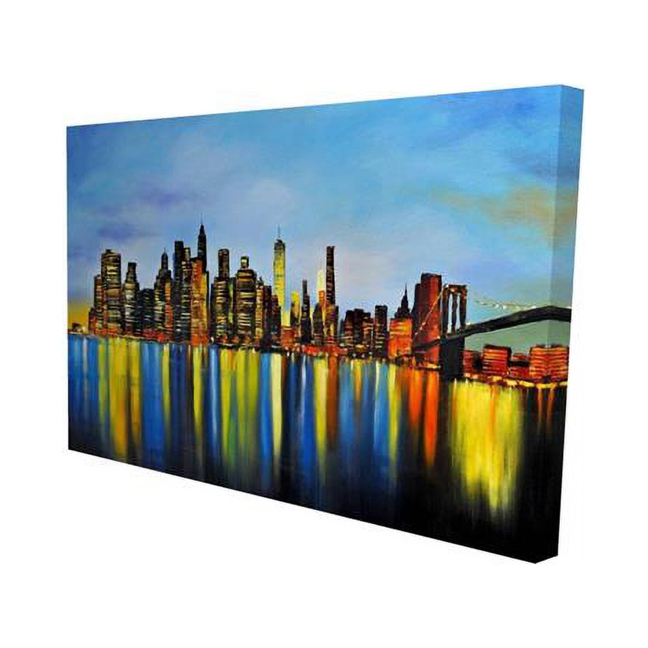 20 x 30 in. City by Night with A Bridge-Print on Canvas