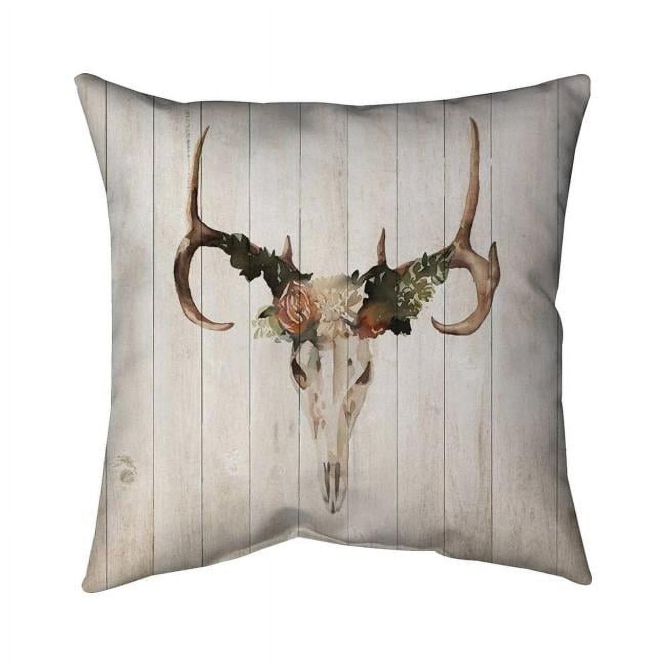26 x 26 in. Mule Deer Skull with Roses-Double Sided Print Indoor Pillow Cover