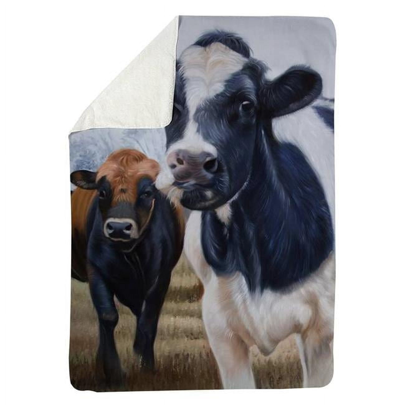 60 x 80 in. Two Cows Eating Grass-Sherpa Fleece Blanket