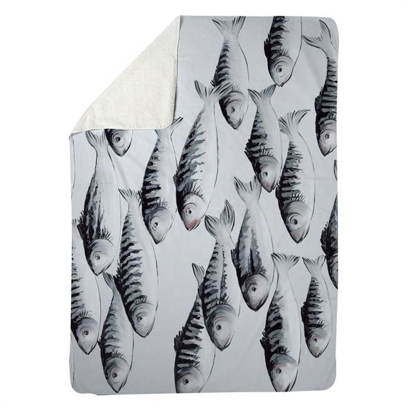5545-6080-AN435 60 x 80 in. Grey School of Fish-Sherpa Fleece Blanket