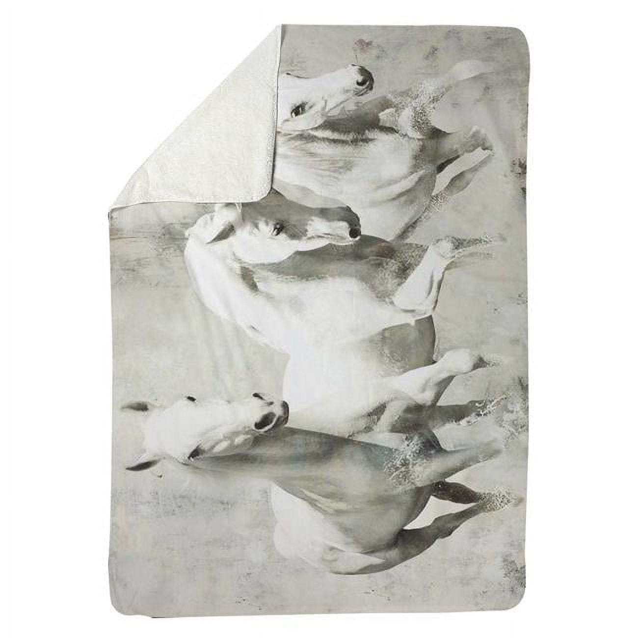 60 x 80 in. Three White Horses Running-Sherpa Fleece Blanket