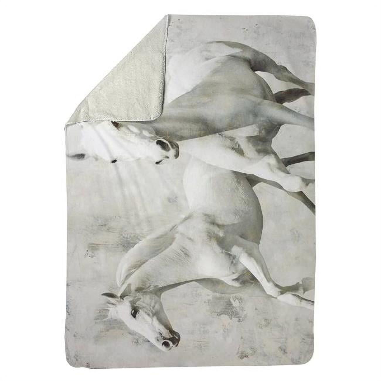 60 x 80 in. Two White Horse Running-Sherpa Fleece Blanket