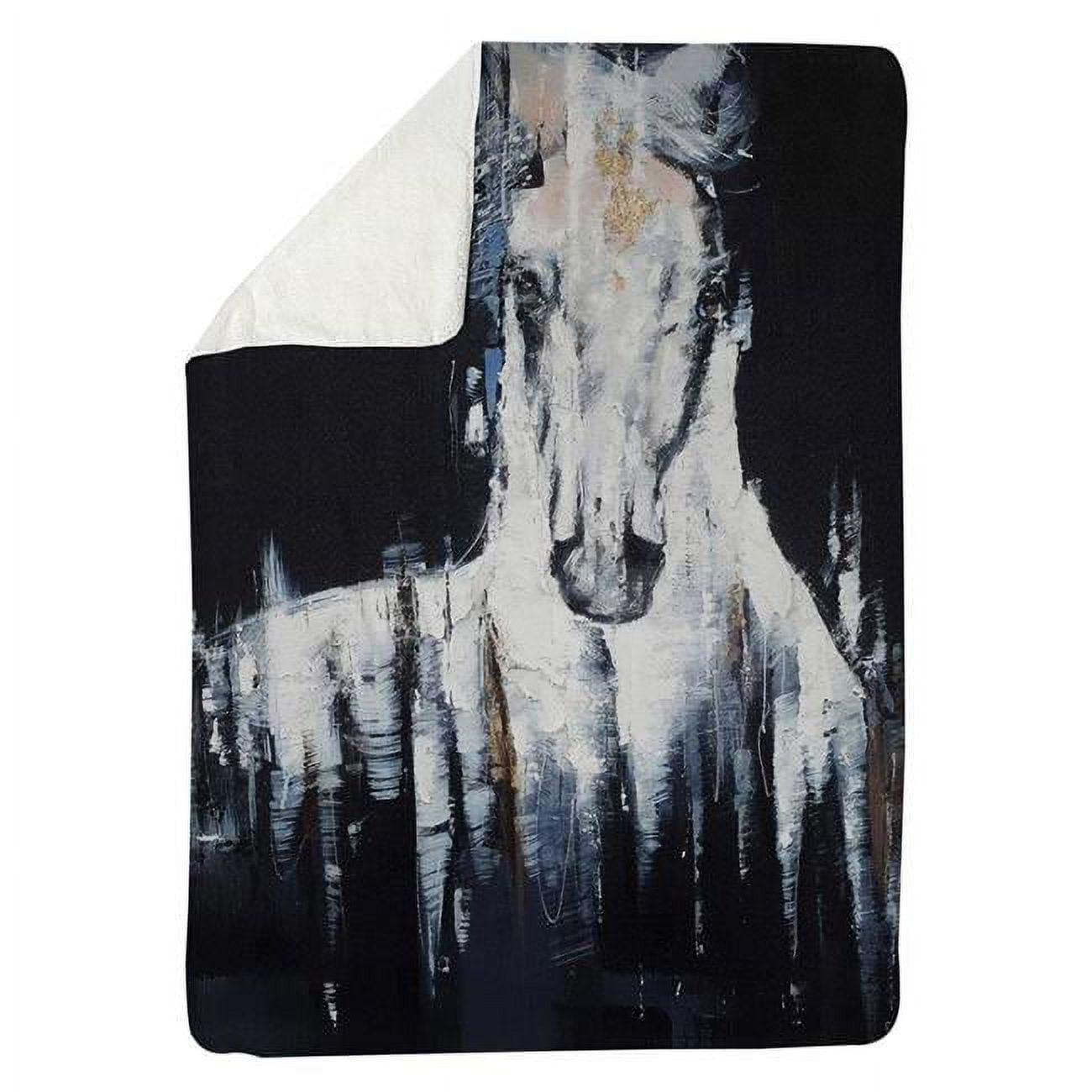 60 x 80 in. Abstract White Horse on Black Background-Sherpa Fleece Blanket