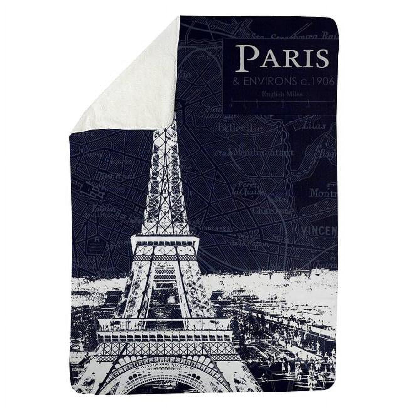 60 x 80 in. Paris Blue Print & Eiffel Tower-Sherpa Fleece Blanket