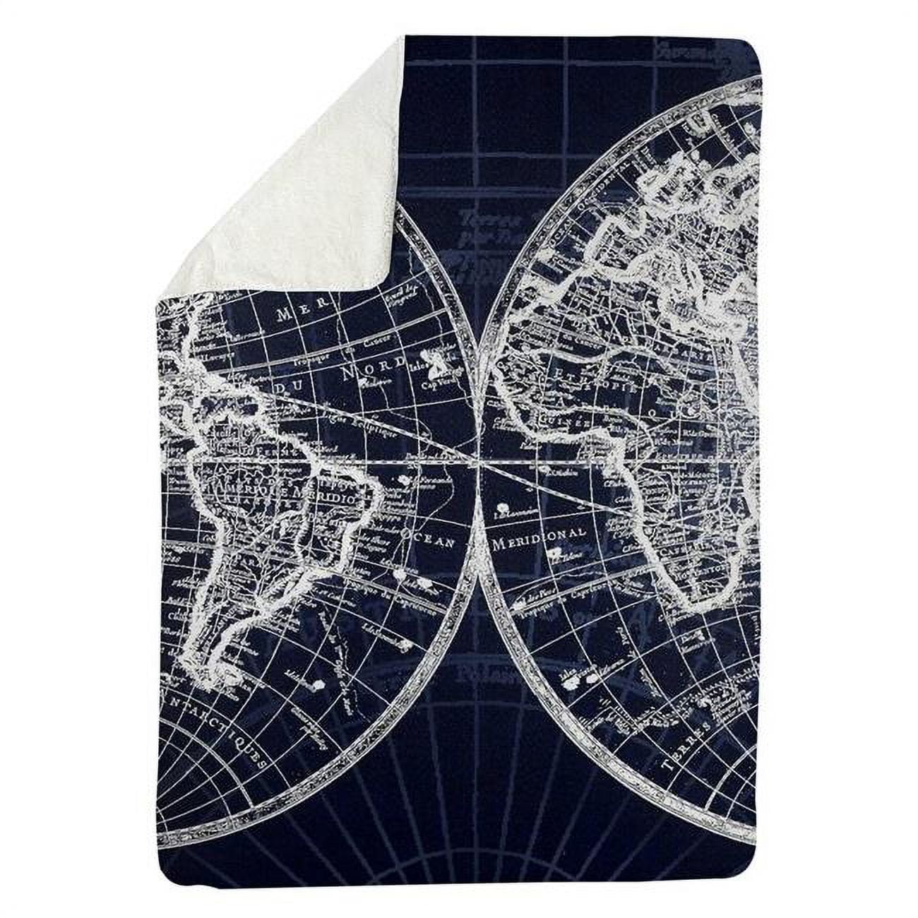 60 x 80 in. World Map Blue Print-Sherpa Fleece Blanket