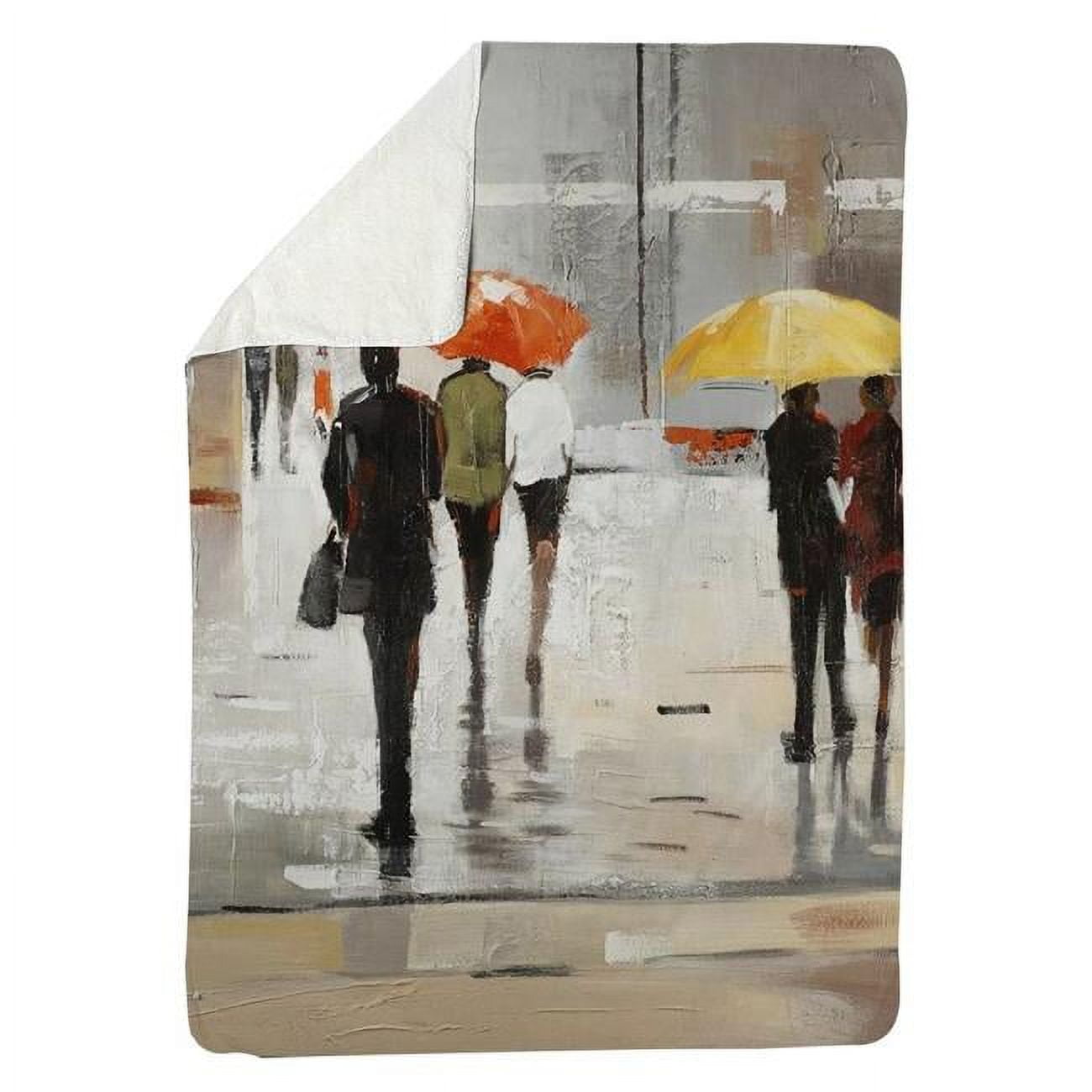 5545-6080-CI119 60 x 80 in. Abstract Passersby with Umbrellas-Sherpa Fleece Blanket
