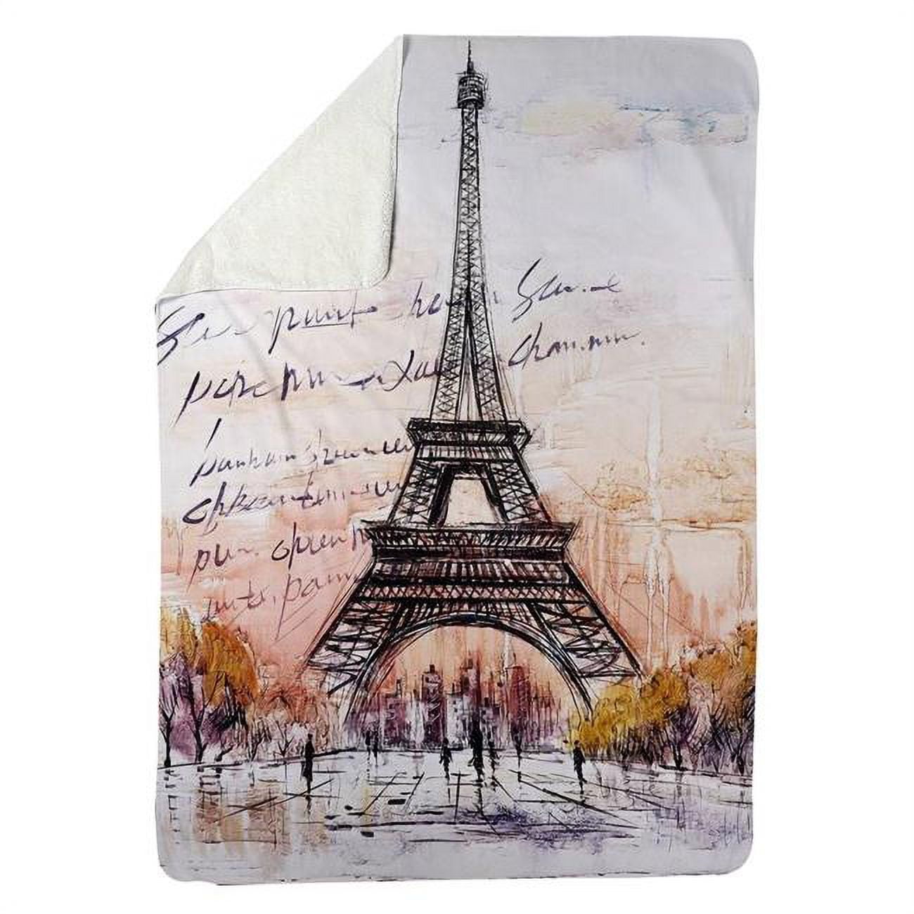 5545-6080-CI121 60 x 80 in. Eiffel Tower Sketch with An Handwritten Message-Sherpa Fleece Blanket