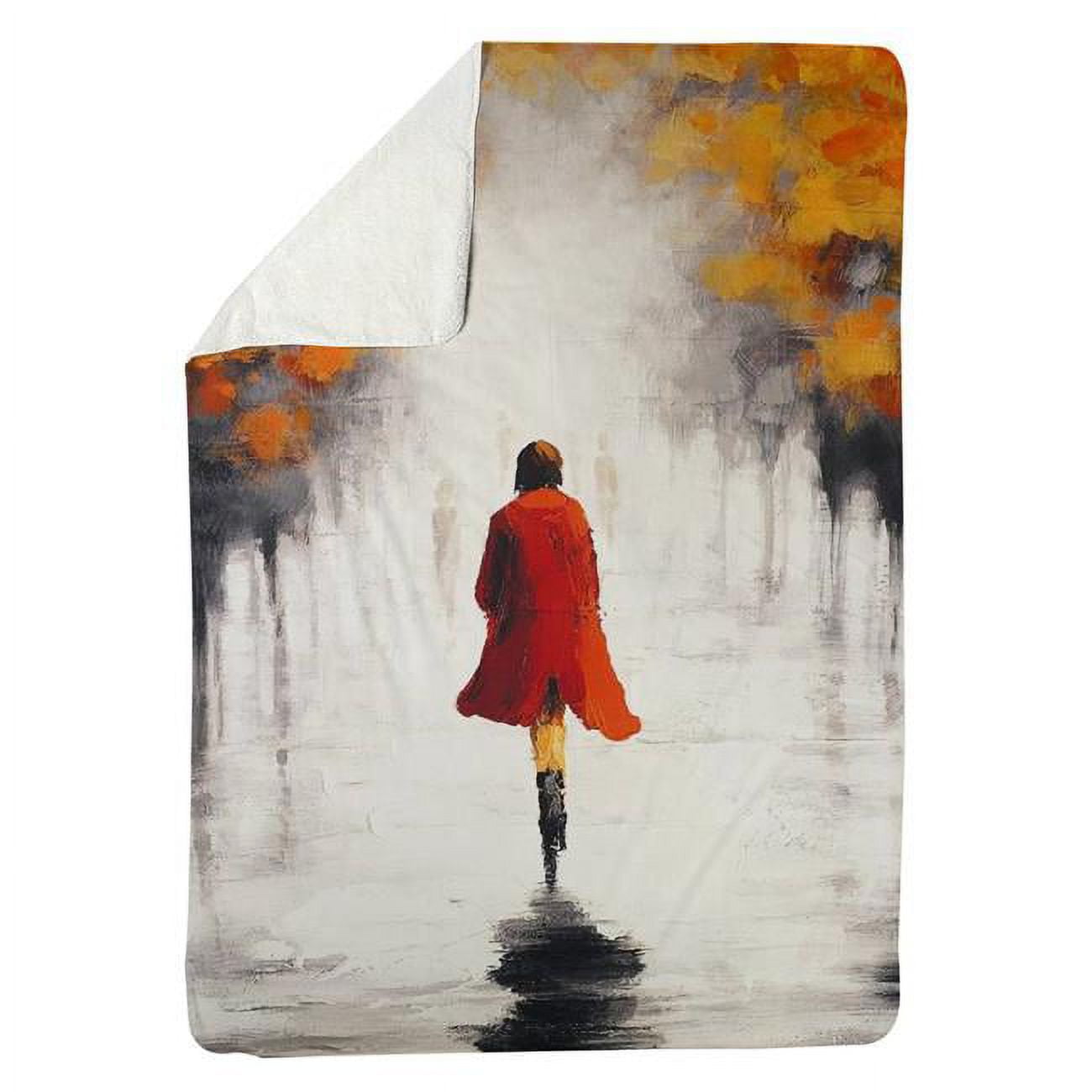 5545-6080-CI123 60 x 80 in. Woman with A Red Coat by Fall-Sherpa Fleece Blanket