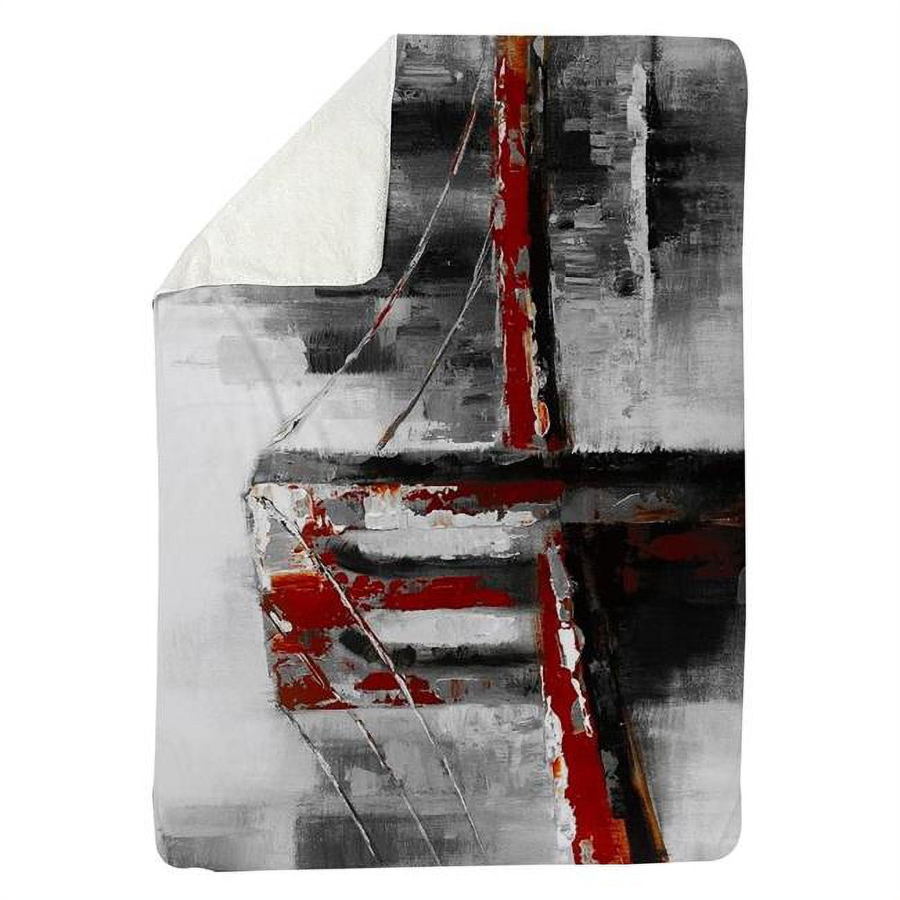 60 x 80 in. Abstract & Red Brooklyn Bridge-Sherpa Fleece Blanket